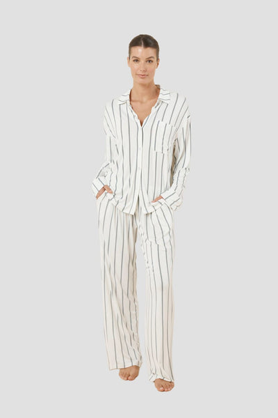 Harlow Bamboo Striped Pj Set - Ivory - image 1
