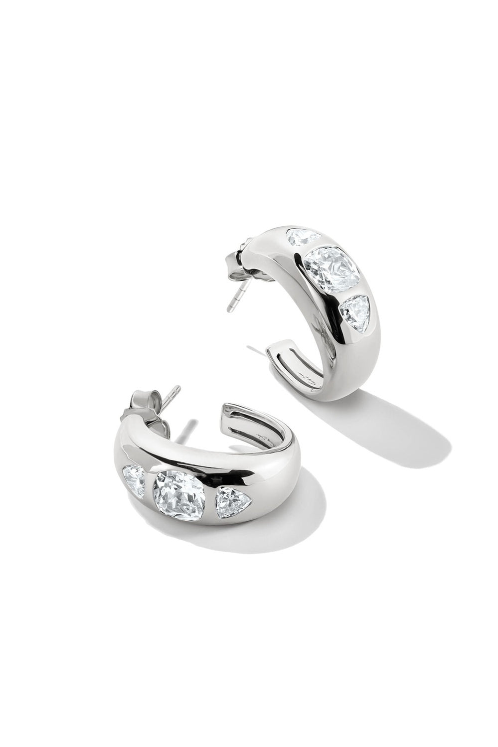 Bold Hoop Earrings With Stones In Silver - Silver - image 2