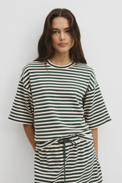 Australian Cotton Blend Stripe Boxy T-Shirt