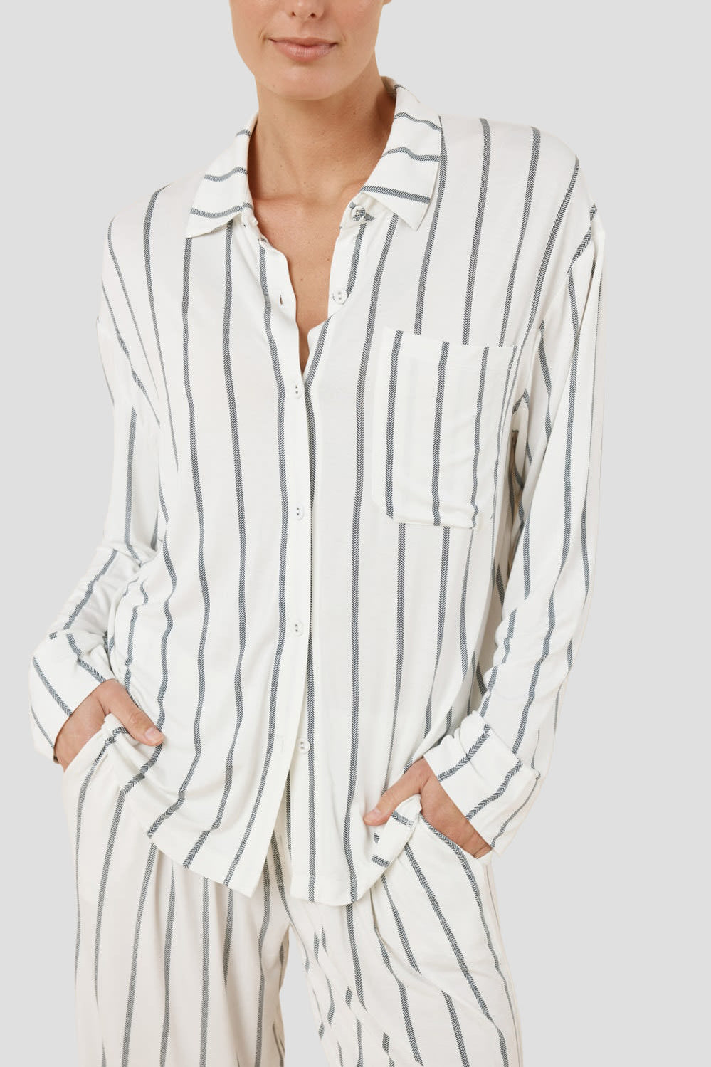 Harlow Bamboo Striped Pj Set - Ivory - image 4